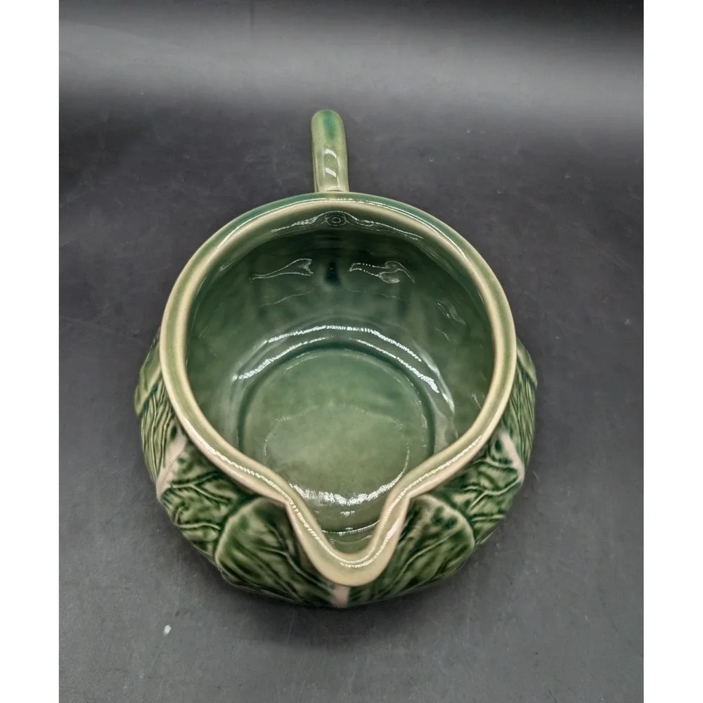 Bordallo Pinheiro Green Cabbage Leaf Creamer Pitcher Made in Portugal Majolica